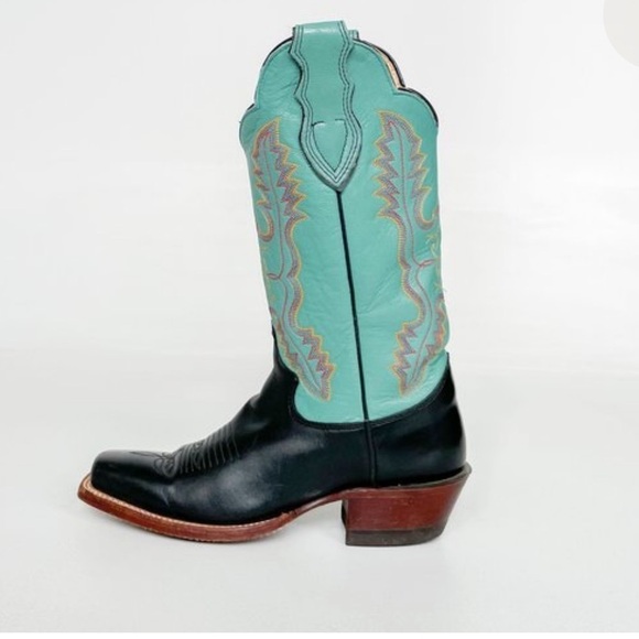 Justin Millisa Teal Green Leather Cowboy Boots NEW - Picture 2 of 11